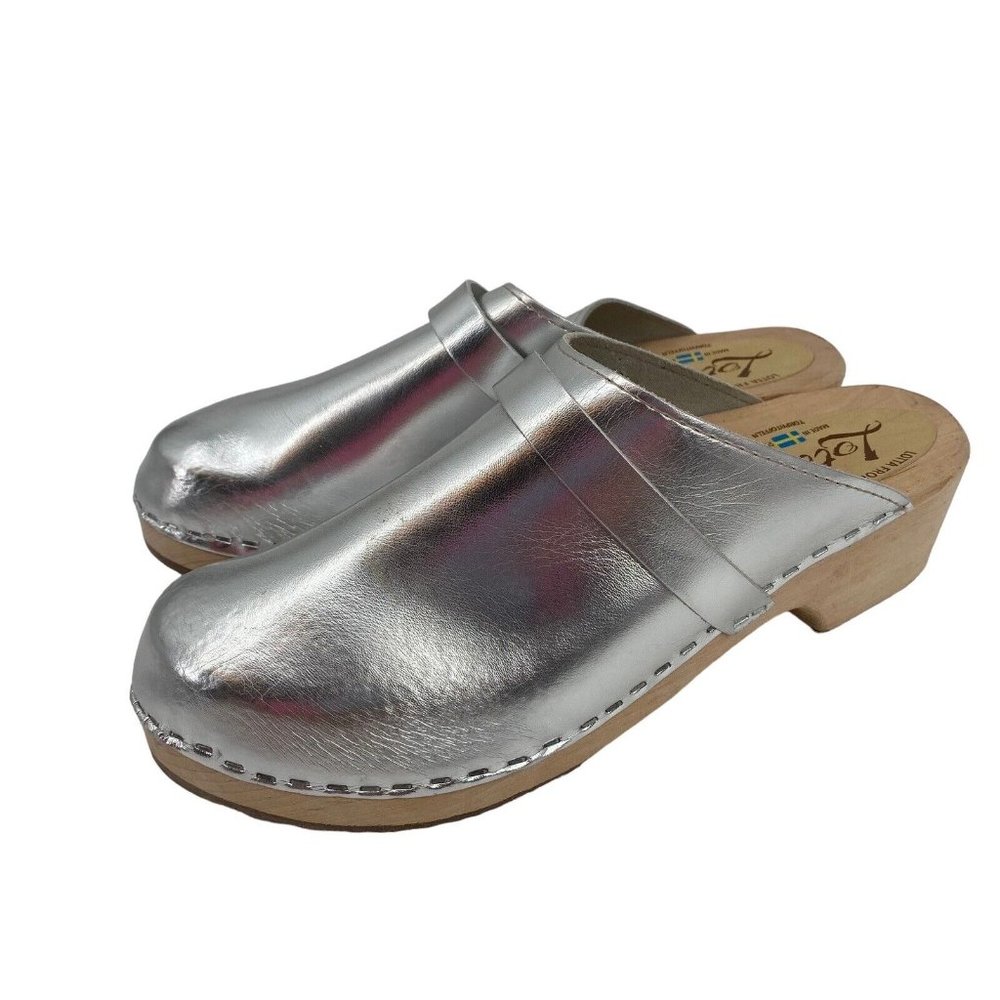 Lotta From Stockholm Silver Leather Clogs - Picture 3 of 12